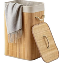 Cesto de Roupas em Bambu Dobrável Grande 60cm – Organizador Retangular Forrado para Banheiro | Casa Supri