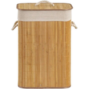 Cesto de Roupas em Bambu Dobrável Grande 60cm – Organizador Retangular Forrado para Banheiro | Casa Supri