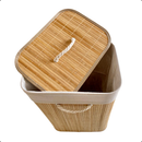 Cesto de Roupas em Bambu Dobrável Grande 60cm – Organizador Retangular Forrado para Banheiro | Casa Supri