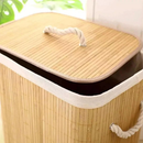 Cesto de Roupas em Bambu Dobrável Grande 60cm – Organizador Retangular Forrado para Banheiro | Casa Supri