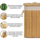 Cesto de Roupas em Bambu Dobrável Grande 60cm – Organizador Retangular Forrado para Banheiro | Casa Supri