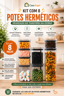 Kit 8 Potes Herméticos Premium em Acrílico Cristal – Organização Elegante, Trava Segura e Empilhamento Inteligente!