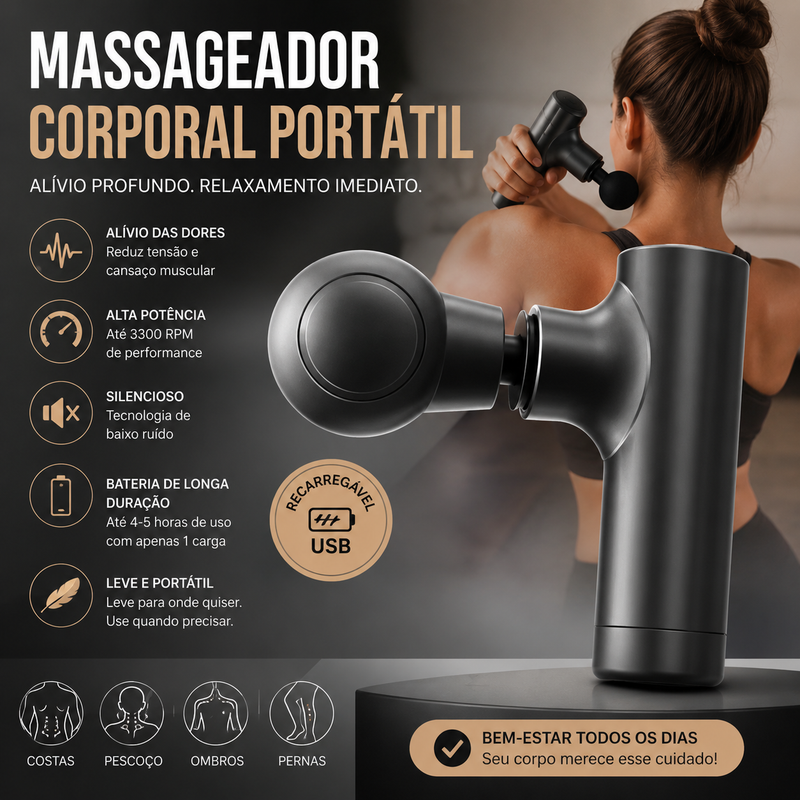 Mini Massageador Corporal Elétrico Recarregável Portátil
