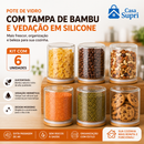 Kit 6 Potes Herméticos de Vidro com Tampa de Bambu 250ml