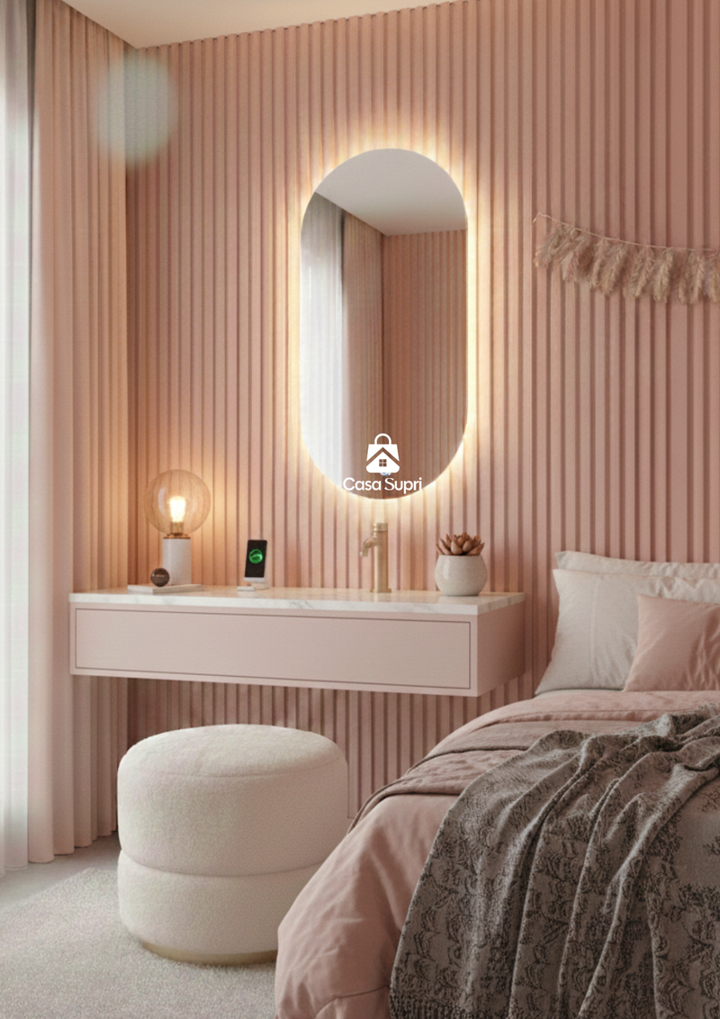 Espelho de parede, oval com LED