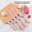 Conjunto de Facas Inox 6 Peças com Suporte Acrílico – Kit Premium Textura Diamante para Sua Cozinha