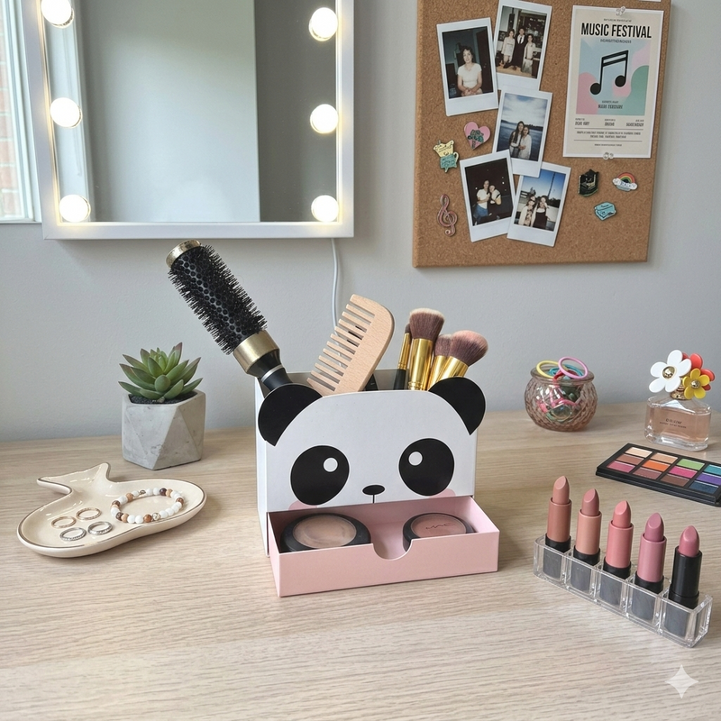 Organizador com gaveta Panda Beauty – Mais charme e organização para sua rotina