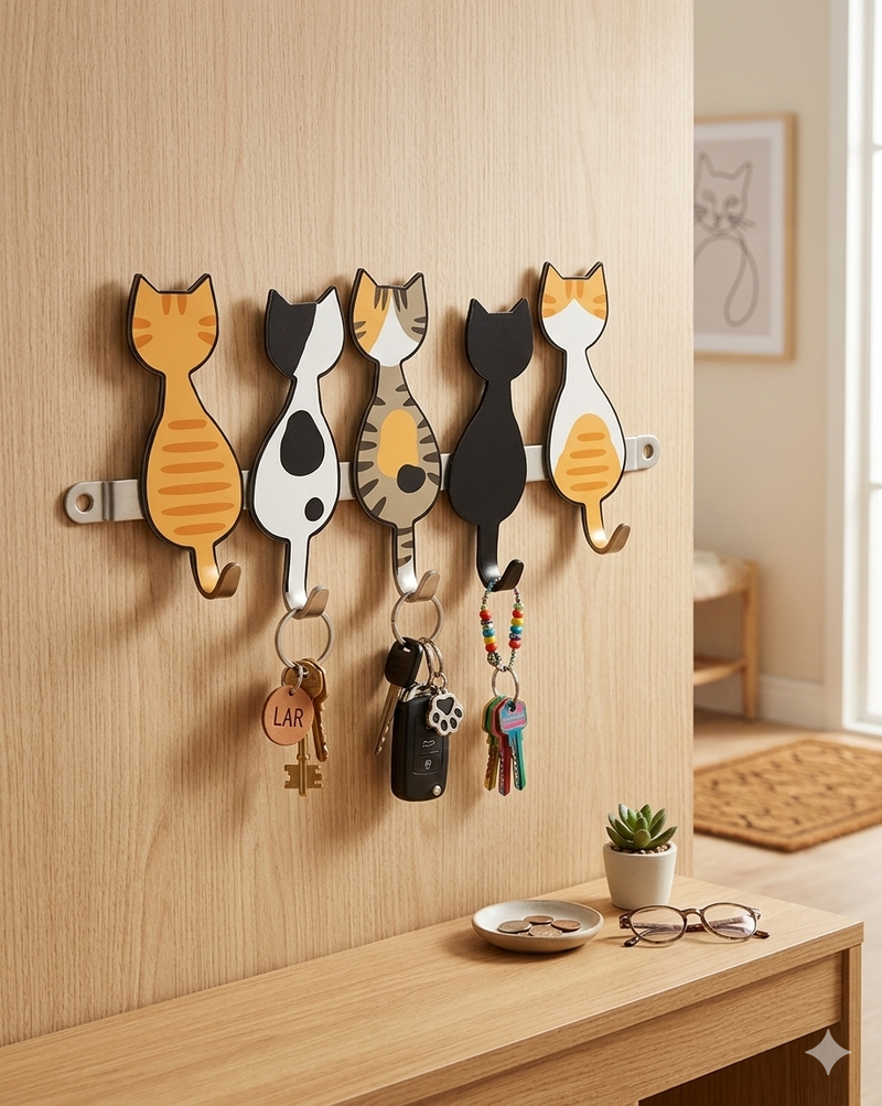 Porta Chaves Decorativo com Gatos