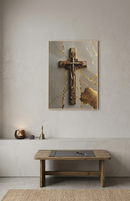 Quadro Arte Sacra Contemporânea: Cruz Escultural com Veios Dourados
