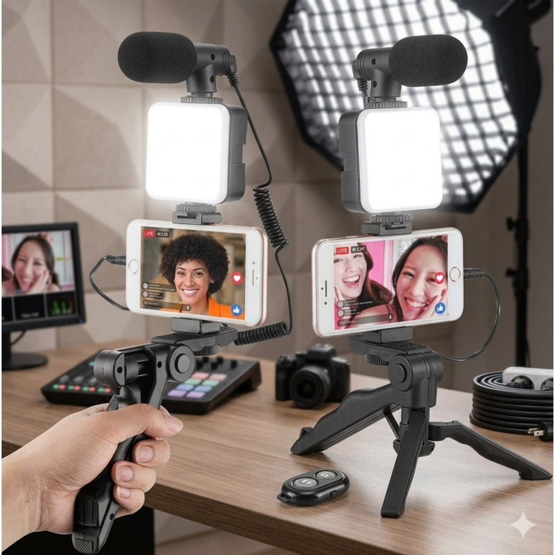 Kit Youtuber Completo Tripé + Ring Light LED + Microfone | Suporte para Celular para Vídeos, Vlog, Live e TikTok