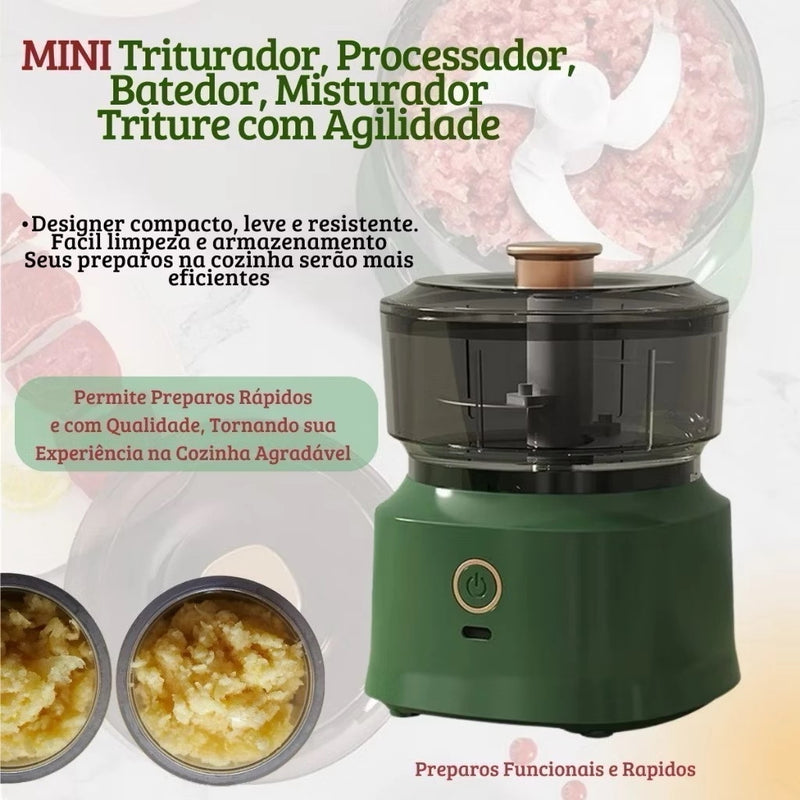 Mini Processador de Alimentos Elétrico 350ml Recarregável USB com Lâminas em Aço Inox para Alho, Cebola e Temperos
