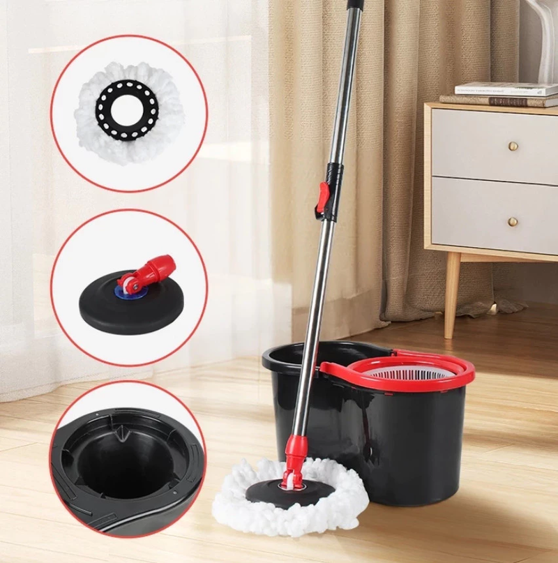 Mop Giratório 8L Esfregão 360° Regulável com Refil Balde Cabo 1 Refil de microfibra Plastico cores aleatorias