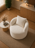 Poltrona orgânica, bouclê premium, almofada, conforto e elegância