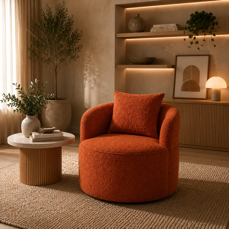 Poltrona orgânica, bouclê premium, almofada, conforto e elegância