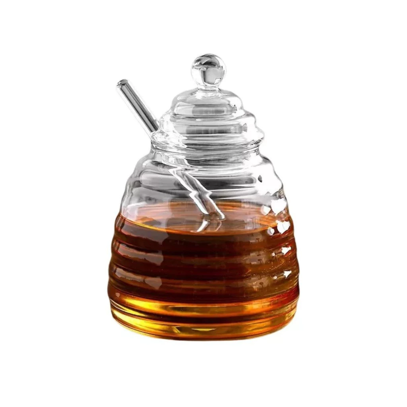 Porta Mel para Cozinha | Casa Supri - Meleira de Vidro 450ml com Tampa e Pegador
