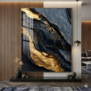 Quadro pintura abstrata em tela de luxo, arte de parede em preto, azul e dourado