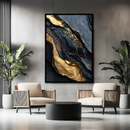 Quadro pintura abstrata em tela de luxo, arte de parede em preto, azul e dourado
