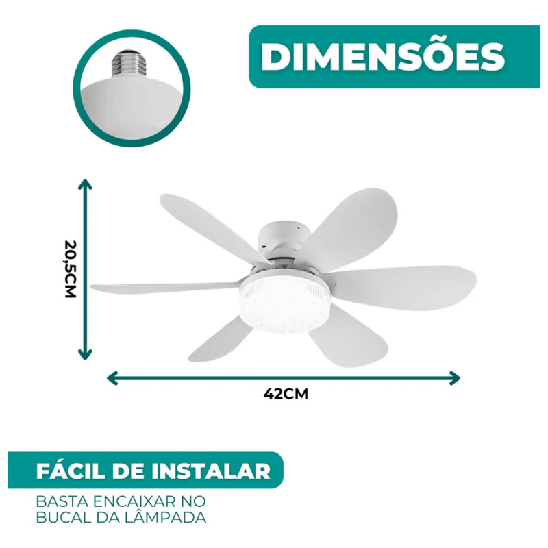 Ventilador De Teto Inteligente Com Luz LED 30W e Controle Remoto