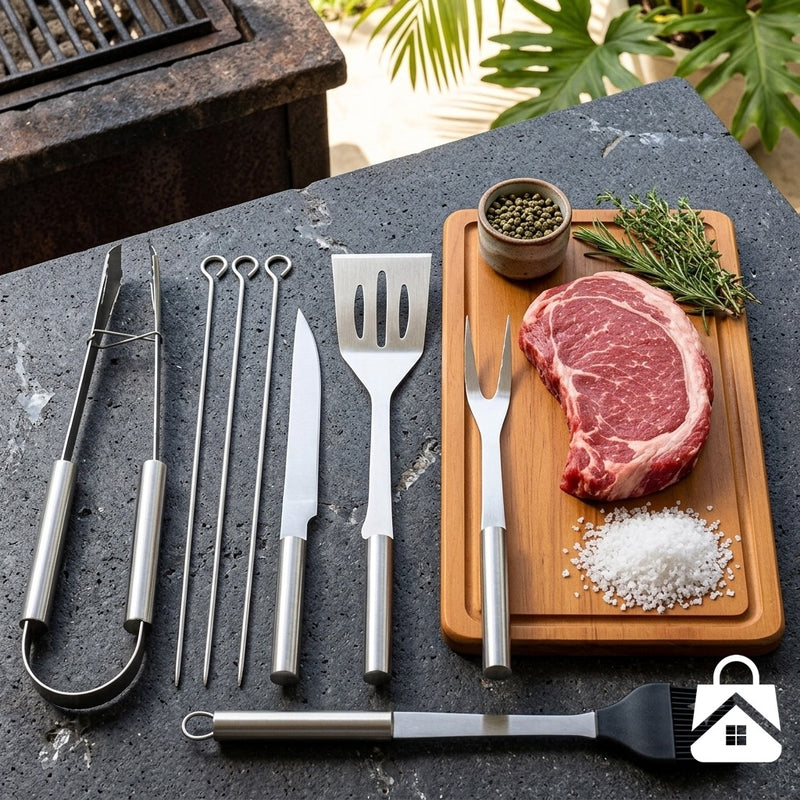 Kit Churrasco Profissional 9 Peças em Aço Inox com Estojo Organizador | Casa Supri