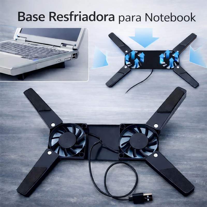 Cooler USB Base Resfriadora para Notebook com LED Preto – Portátil, Silencioso e Super Potente para Resfriamento Rápido