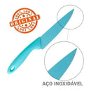 Jogo de 4 Facas Coloridas em Aço Inox com cabos ergonômicos. Ideal para cortar carnes, frutas e legumes com precisão.