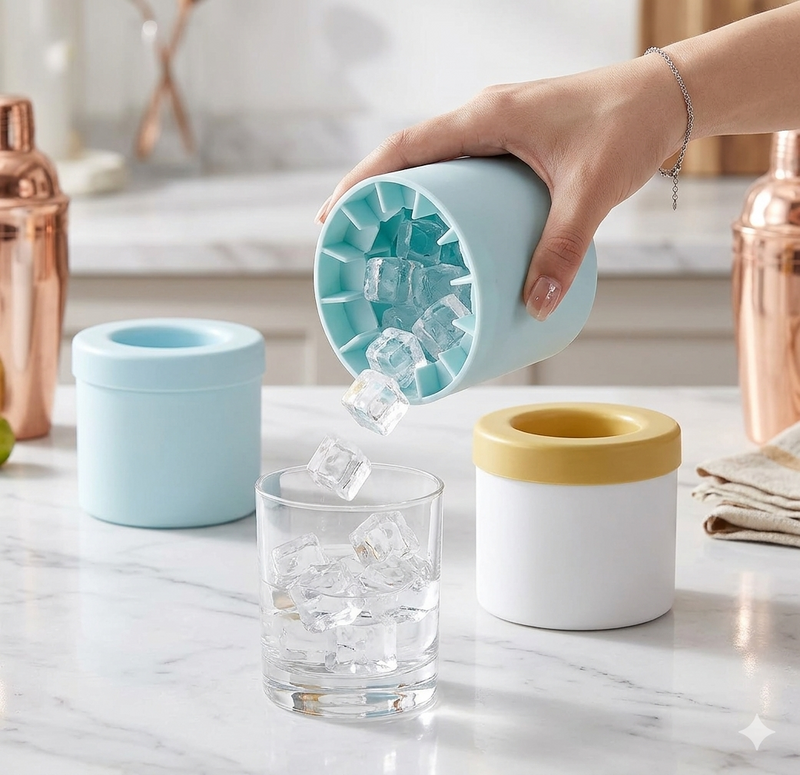 Forma de Cubos de Gelo em Silicone Redonda com balde