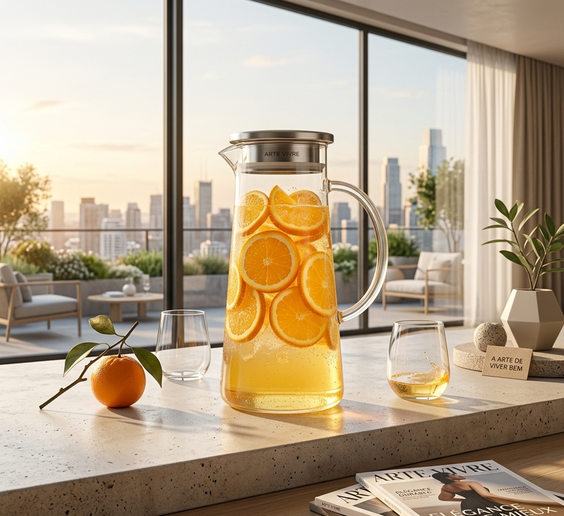 Jarra de Vidro com Tampa Inox – Elegância e Praticidade para Água, Sucos e Mesa Posta Sofisticada