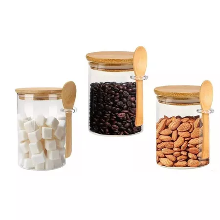 Kit 6 Potes Herméticos de Vidro com Tampa de Bambu 250ml